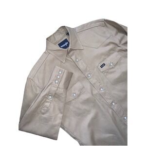 Wrangler Cowboy Cut Shirt Pearl Snap Button Mens M Beige Western Rodeo Casual